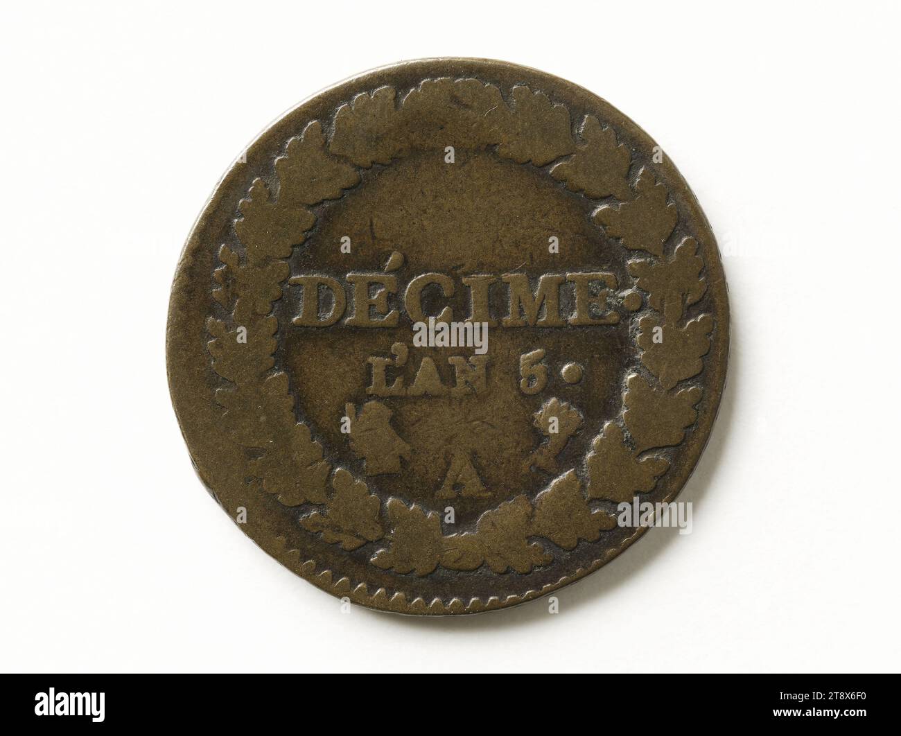 Moneta da decime, anno V (1797), Dupré, Augustin o Auguste, incisore in medaglie, array, Numismatics, Currency, Paris, dimensioni - Opera: diametro: 2,7 cm, peso (tipo dimensione): 8,88 g. Foto Stock
