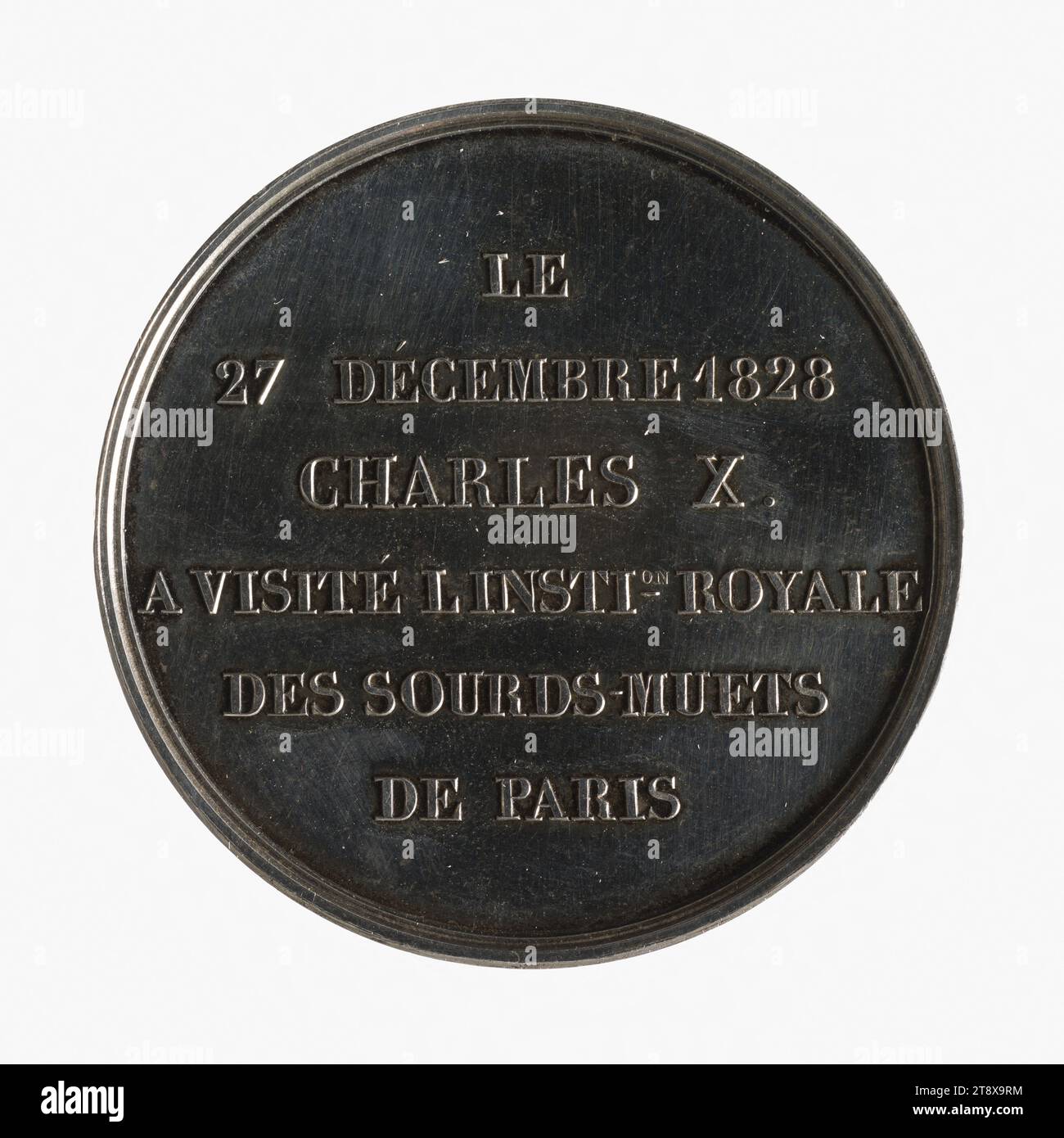 Visita di Carlo X all'istituzione reale dei sordi-muti, 27 dicembre 1828, Gayrard, Raimondo, incisore in medaglie, Array, Numismatics, Medal, Parigi, dimensioni - pezzo: diametro: 3,5 cm, peso (dimensione tipo): 19,81 g. Foto Stock