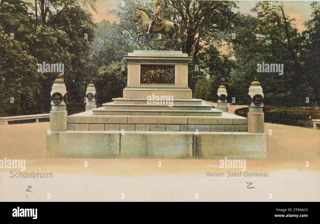 13°, Parco del Palazzo di Schönbrunn - Monumento all'Imperatore Giuseppe, cartolina, Sperlings Postkartenverlag (M. M. S.), produttore, Data prima del 1905, cartone, stampa eliocroma, altezza x larghezza 9 x 14 cm, attrazioni, Asburgo, Parco, 13° Distretto: Hietzing, giardini pubblici, parco, monumento, statua, scultura, Palazzo Schönbrunn, statua equestre, collezione Vienna Foto Stock