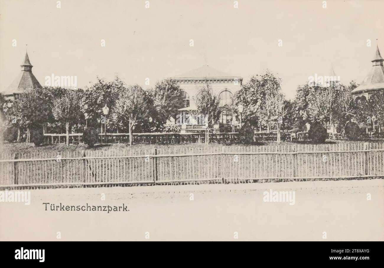 18th, Türkenschanzpark, picture Postcard, Brüder Kohn KG (B. K. W. I.), fabbricante, data precedente al 1905, cartone, colloype, altezza x larghezza 9 x 14 cm, parco, ospitalità, 18° distretto: Währing, The Vienna Collection Foto Stock