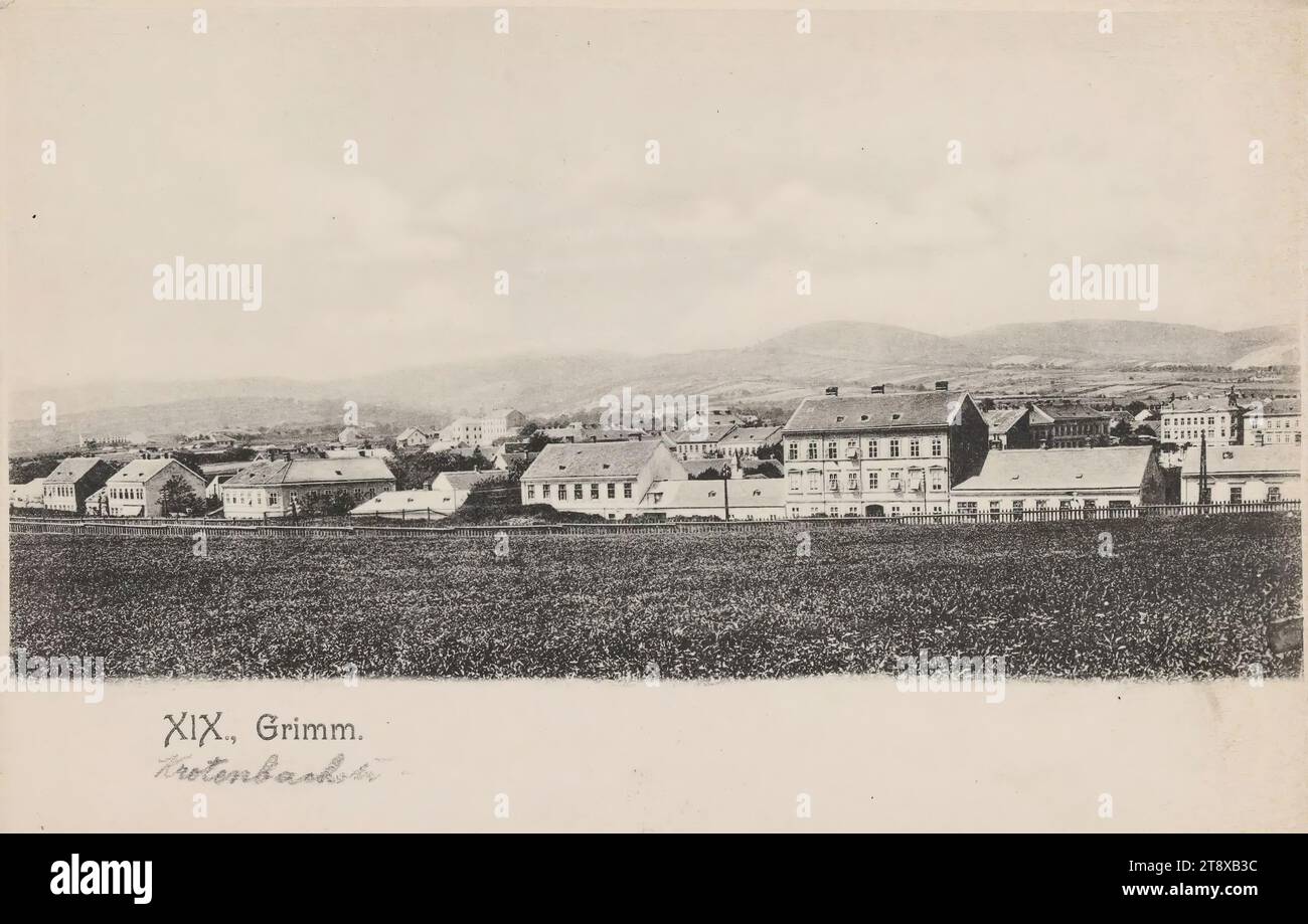 19°, Krottenbachstraße - con panorama di Krimm, Grimm, cartolina fotografica, Brüder Kohn KG (B. K. W. I.), produttore, data precedente al 1905, cartone, collotipo, altezza x larghezza 9 x 14 cm, 19: Döbling, The Vienna Collection Foto Stock