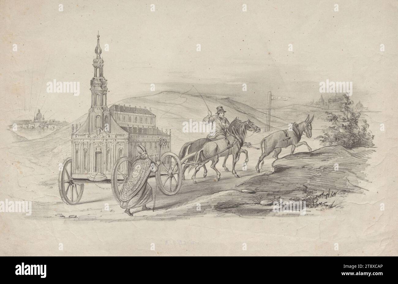 Vescovo e chiesa in fuga a Roma (caricatura sul clero), sconosciuto, 1848, carta, gesso litografia, altezza 29 cm, larghezza 42,9 cm, caricatura, satira, rivoluzioni di 1848, 1849, arcivescovo, vescovo, ecc.. (Cattolico romano), fuga, fuga; persecuzione, la collezione Vienna Foto Stock