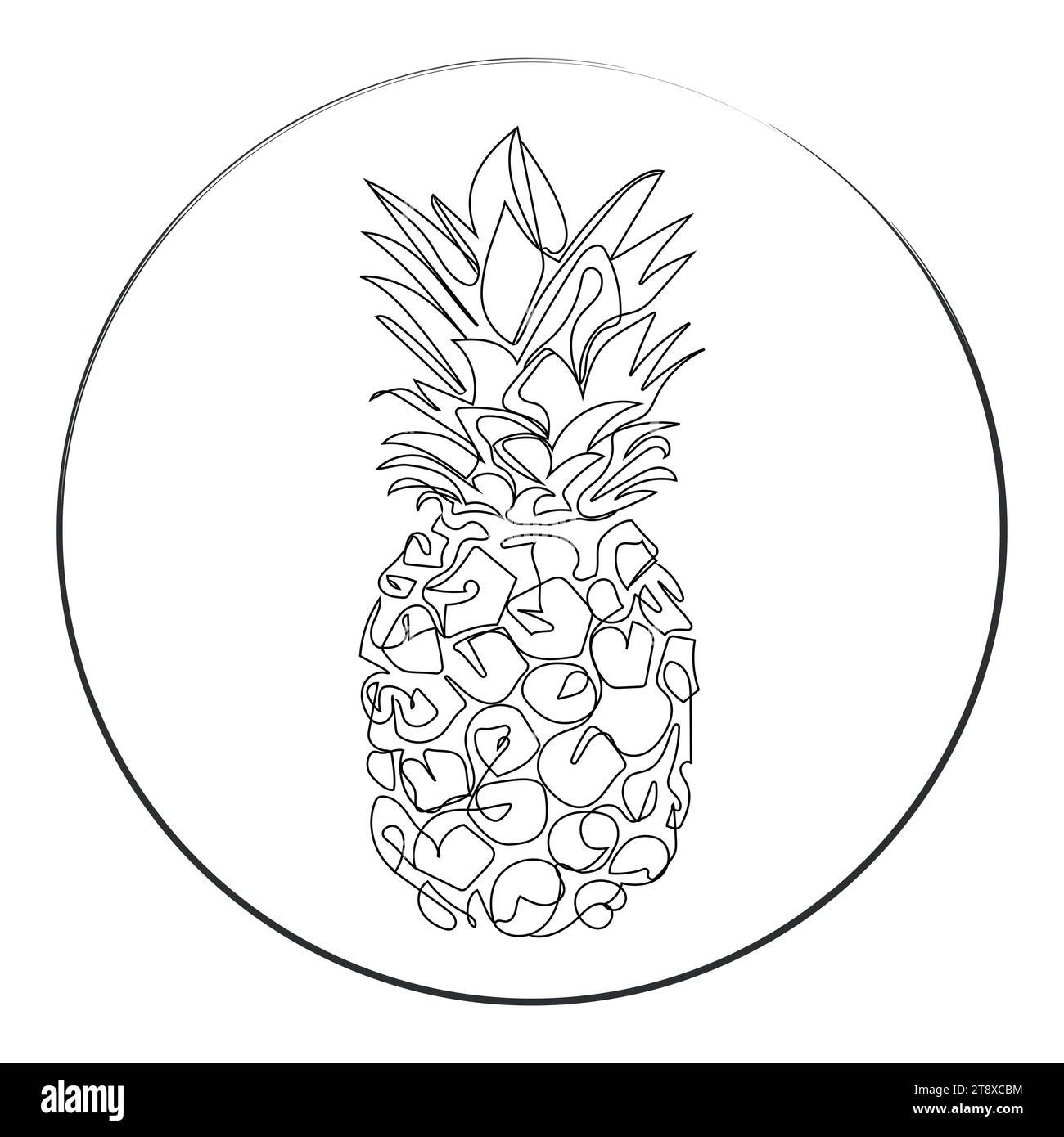 Linea linea continua di ananas per il design decorativo. Delineare una semplice illustrazione vettoriale. ananas biologico sano per l'identità del logo del frutteto. Fra Illustrazione Vettoriale