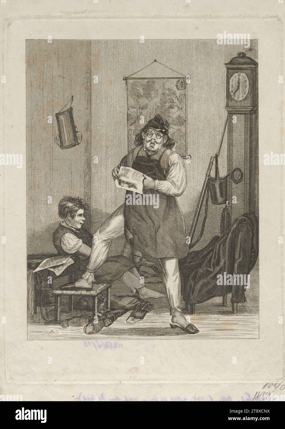 Guardia nazionale dopo il servizio in casa (caricatura), sconosciuto, 1848, carta, incisione, altezza 31 cm, larghezza 22,3 cm, caricatura, satira, rivoluzioni di 1848, 1849 il soldato; la vita del soldato, l'architettura borghese; gli edifici; abitazioni - AA - architettura borghese: all'interno, all'interno  raffigurazione di un edificio, la Vienna Collection Foto Stock