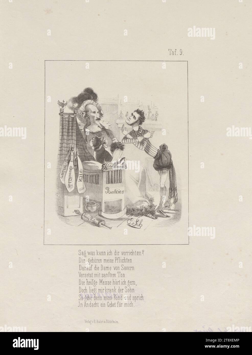 Il passaggio, dopo il, martello di ferro., ballad., II problema." (Tavola 9: Caricatura su Heinrich von Gagern e l'arciduca Johann), Adam Ernst Schalck (1827-1865), litografo, Reinhold Baist, editore, 1848, carta, litografia a gesso, altezza 33, 8 cm, larghezza 25, 6 cm, caricatura, Satire, politica, Asburgo, rivoluzioni del 1848, 1849, membro del parlamento, uomo, vestito, abito, la Vienna Collection Foto Stock