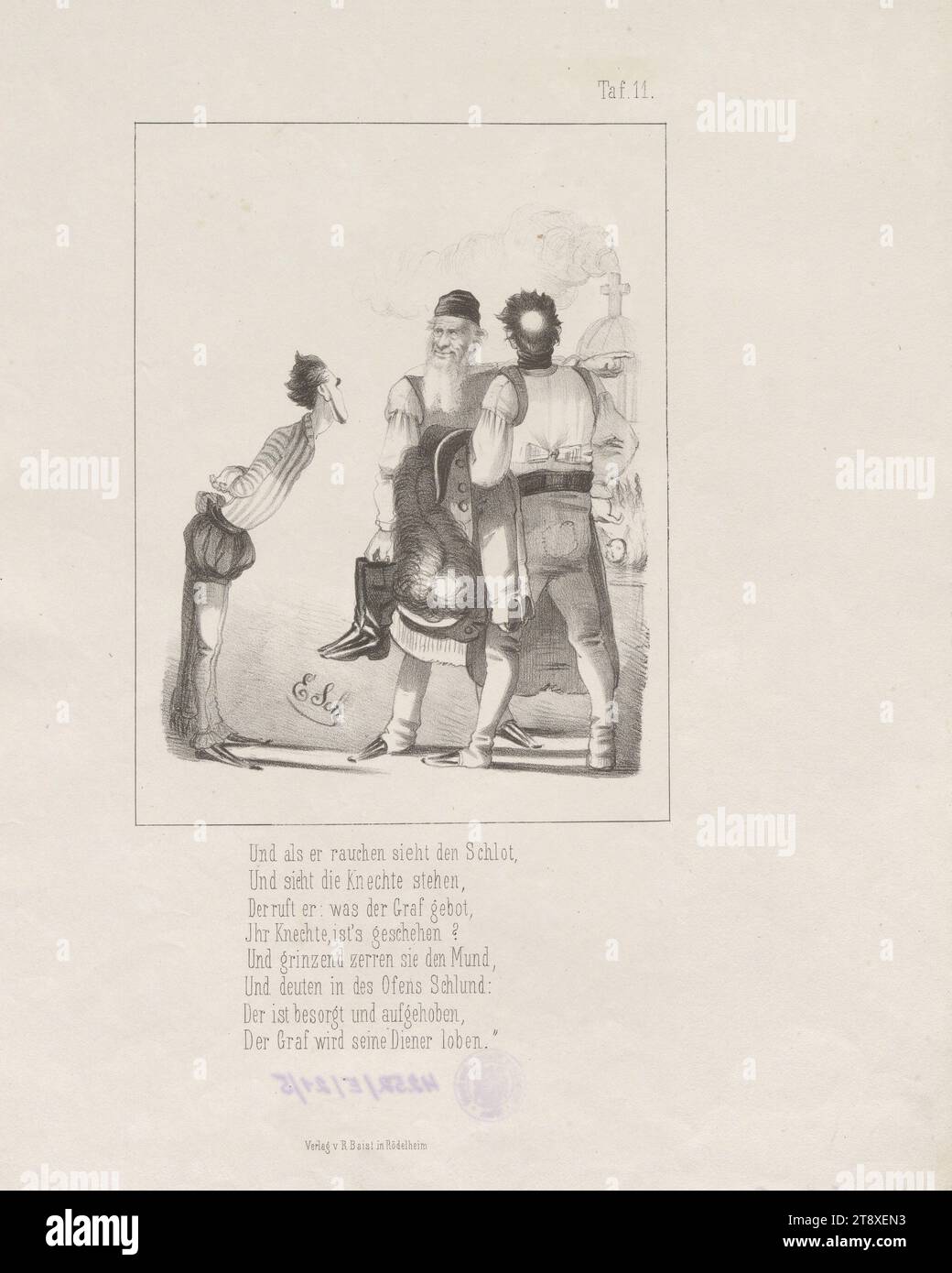 Il passaggio, dopo il, martello di ferro., ballad., II problema." (Tavola 11: Caricatura su Heinrich von Gagern, Friedrich Ludwig Jahn e Joseph Maria von Radowitz, Germania 1848), Adam Ernst Schalck (1827-1865), litografo, Reinhold Baist, editore, 1848, carta, litografia a gesso, altezza 34,2 cm, larghezza 26,6 cm, caricatura, satira, politica, rivoluzioni del 1848, 1849, membro del parlamento, amico, la Vienna Collection Foto Stock