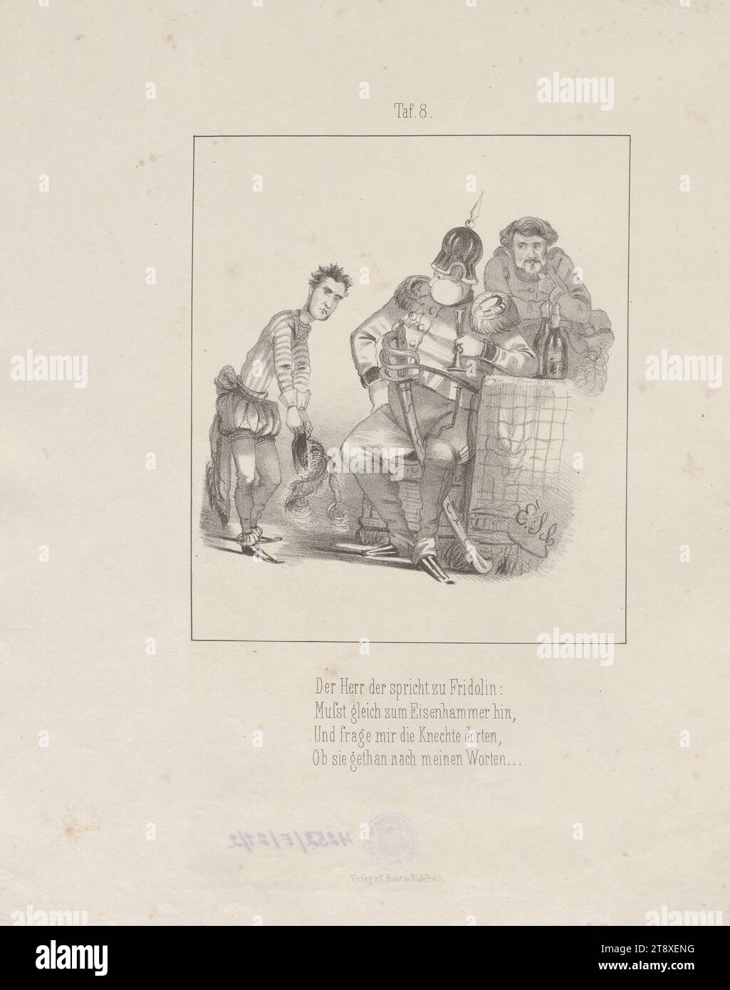 La passeggiata, dopo il martello di ferro, la ballata, II. problema". (Tavola 8: Caricatura su Heinrich von Gagern, Friedrich Wilhelm IV E Carl Vogt), Adam Ernst Schalck (1827-1865), litografo, Reinhold Baist, editore, 1848, carta, litografia a gesso, altezza 34, 1 cm, larghezza 27, 6 cm, caricatura, Satire, politica, rivoluzioni del 1848, 1849, membro del parlamento, uomo, re; imperatore, sovrano, sovrano, la Vienna Collection Foto Stock