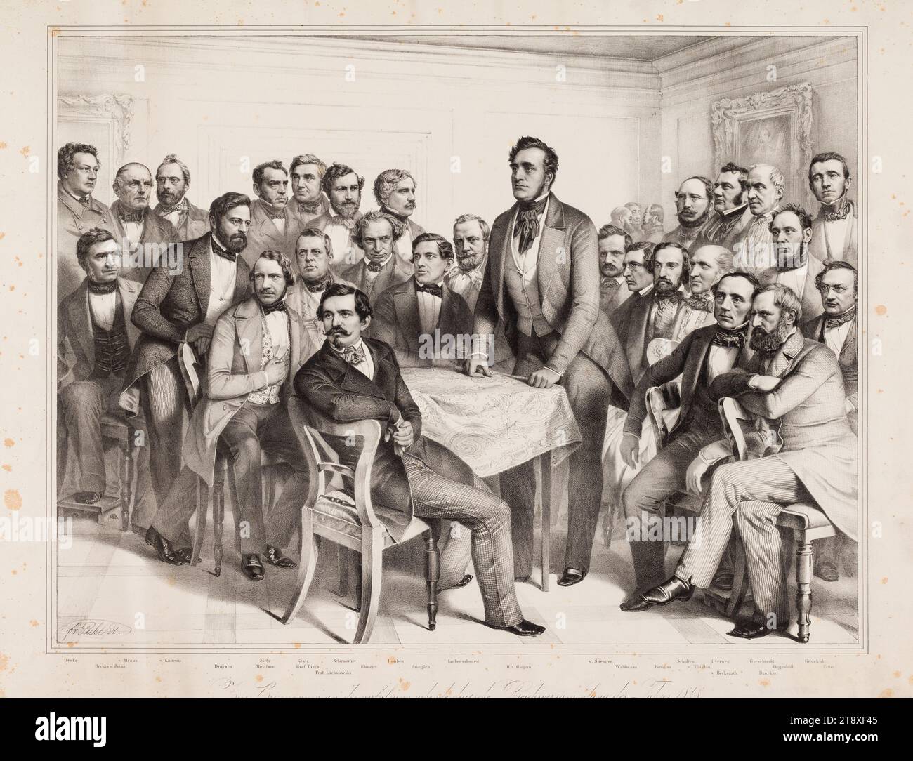 In memoria dell'Assemblea Imperiale tedesca del 1848, Club del Casinò. 2a foglia". (Ritratto di gruppo: Becker, Hermann von Beckerath, Braun, Moriz Adolph Briegleb, Ignatz Bürgers, Ernst Deecke, Carl Degenkolb, Johann Gustav Droysen, Maximilian Duncker, Carl Heinrich Ebmeier, Heinrich von Gagern, Carl Theodor Gevekoht, Ludwig Giesebrecht, Franz Ludwig Houben, Carl von Giech, Haubenschmied, Carl Hermann Köster von Kösteritz, Gustav Heinrich Kratz, Felix Fürst von Lichnowsky, Gustav von Mevissen, Carl Overweg, Carl von Saenger, Heinrich von Schirmeister Foto Stock