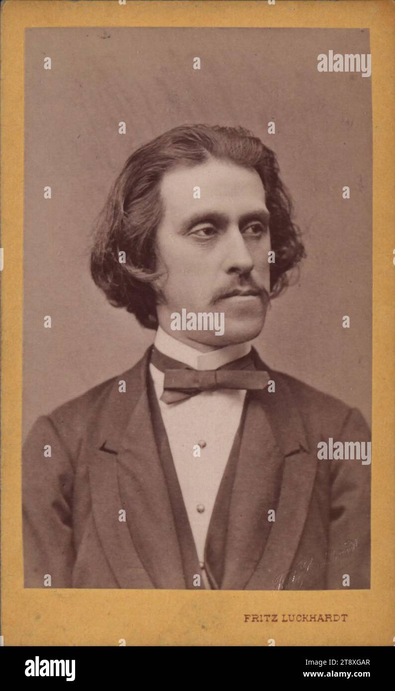 Josef Strauss (1827-1870), compositore, Kapellmeister, Fritz Luckhardt (1843-1894), fotografo, data precedente al 1871, cartone di supporto, carta di albumina, Untersatzkarton 10, 6x6, 5 cm, musica, ritratto, uomo, musicista, compositore, Josef Strauss, The Vienna Collection Foto Stock