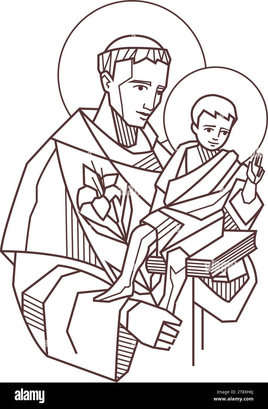 Illustrazione vettoriale disegnata a mano o disegno di Sant'Antonio da Padova e Gesù bambino Illustrazione Vettoriale