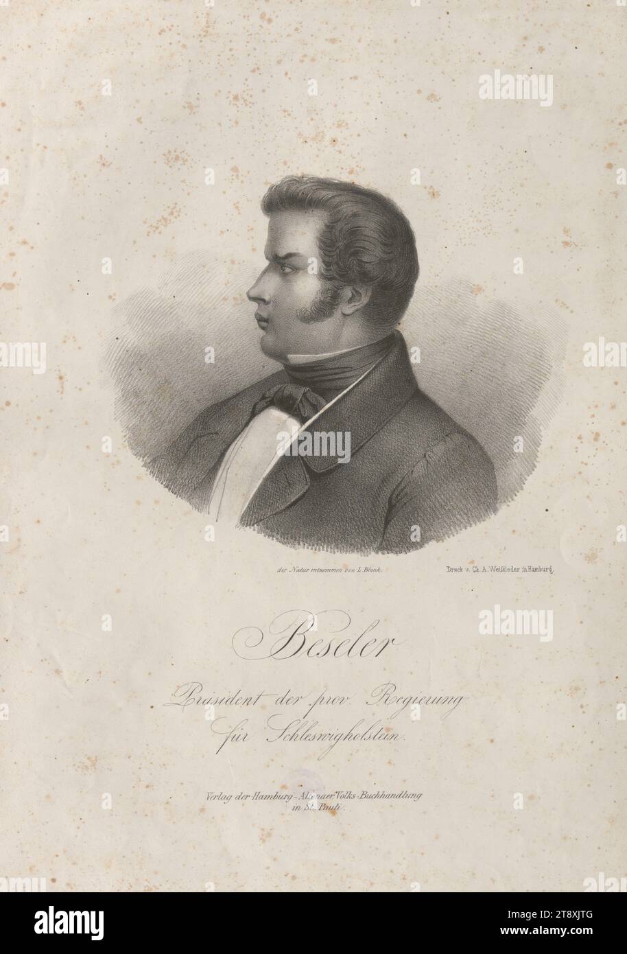 Wilhelm Beseler, presidente del prov. Government for Schleswigholstein, Unknown, datata circa 1850, paper, litografia, altezza 45, 5 cm, larghezza 32, 9 cm, iscrizione, 'der Natur entnommen von L. Blank.', 'Druck v. A. Weissleder in Hamburg', 'Verlag der Hamburg - Altonaer Volks - Buchhandlung in St. Pauli.', belle arti, tenuta Constantin von Wurzbach, ritratto, essere umano, collezione Vienna Foto Stock