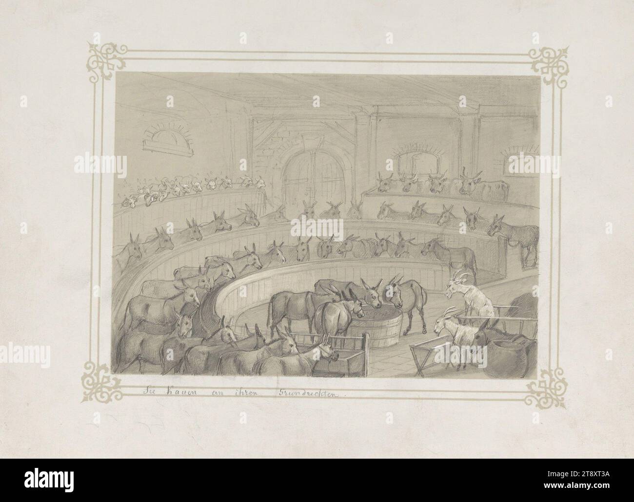 Masticando i loro diritti fondamentali. (Caricatura della Rivoluzione del 1848), Ludwig (Louis) Freiherr von Pereira-Arnstein (1803-1858), disegnatore, 1848, paper, white heightening, disegno a matita, altezza 22,3 cm, larghezza 29,7 cm, caricatura, satira, animali, politica, rivoluzioni del 1848, 1849, asino, capra, dibattito, discussione ( Parlamento)., la collezione Vienna Foto Stock