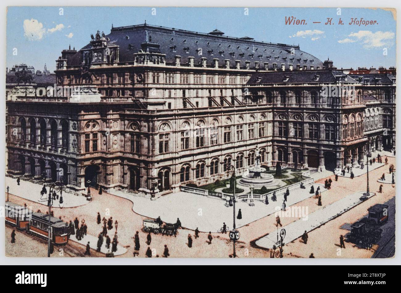 Vienna. - k. k. Court Opera, Unknown, 1912, cartone rivestito, fotocromo, iscrizione, DA, Vienna, A, Innsbruck, INDIRIZZO, a Miss, in Marienheim, Innsbruck, Maximilianstrasse 55, MESSAGGIO, cara Helene, il programma di conferma è andato molto bene nonostante Regegen [=pioggia?] Con la più grande soddisfazione di tutti, più fino a quando non siamo tornati a Steyr, Ida sabato mattina 10 [? ] Orologio morto saluti a padre [firma], musica, Teatro, attrazioni, Ringstraße, trasporti pubblici, Media e comunicazione, traffico e trasporti, cartoline con traslitterazione, 1° distretto: Innere Stadt Foto Stock