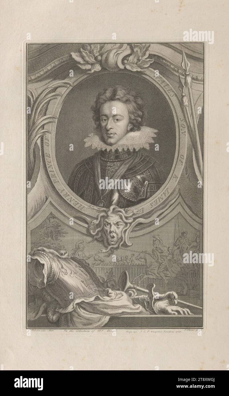HENRY PRINCE OF WALES; FIGLIO DI K. JAMES I.', Jakob Houbraken (1698-1780), incisore in rame, J. & P. Knapton, casa editrice, 1738, carta, incisione su copperplate, altezza 50, 2 cm, larghezza 31, 8 cm, dimensioni piastra 37, 3 x 23, 2 cm, iscrizione, 'J. Houbraken Sculps. Amst.', 'nella collezione del Dr. Mead.', 'J. Oliver pinx.', 'Impensis J. & P. Knapton Londini 1738.', fine Arts, Estate Constantin von Wurzbach, Portrait, MAN, The Vienna Collection Foto Stock
