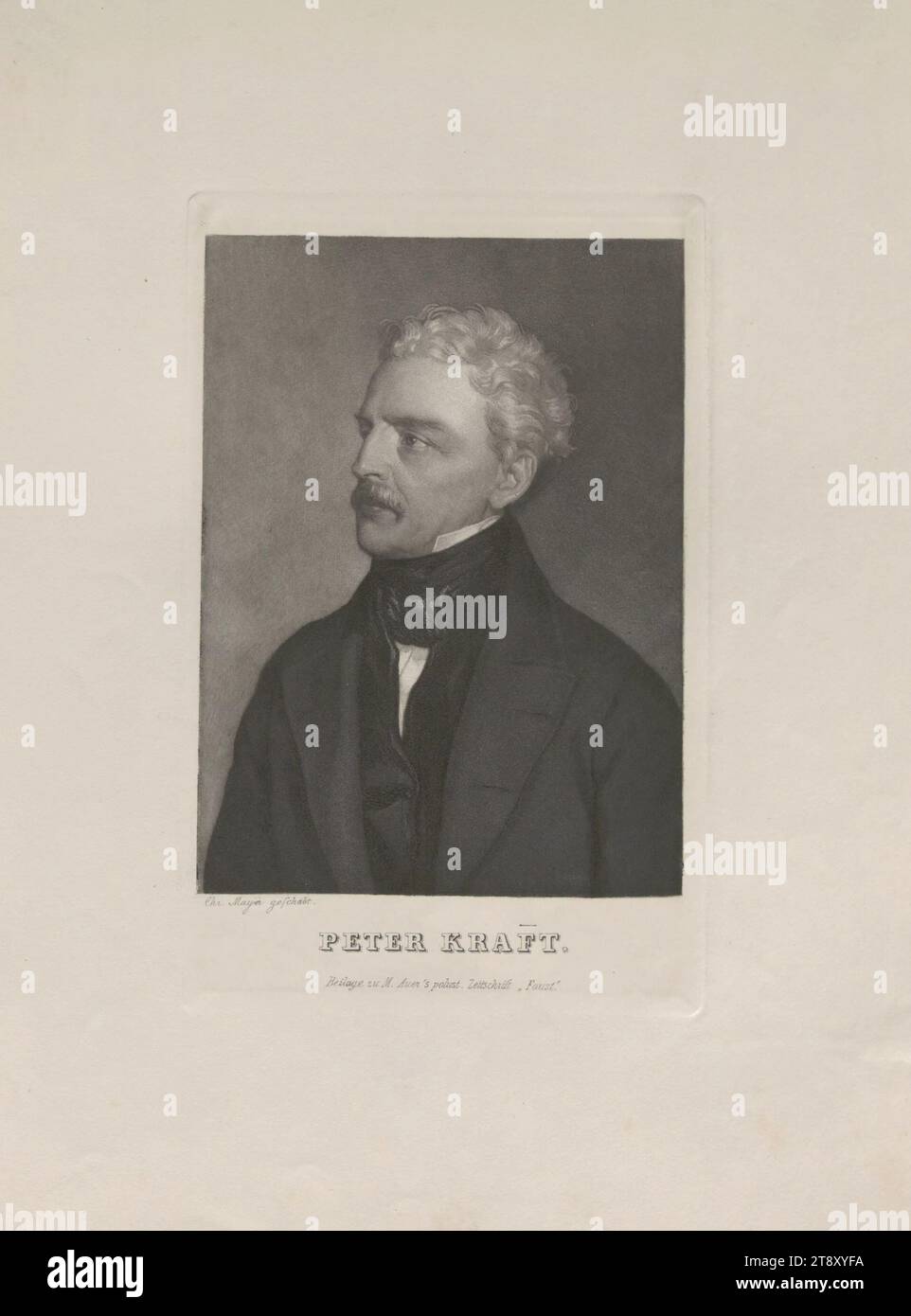 Peter Kraft, Christian Mayer (1812-1870), artista mezzotinta, Date Around 1850-1860, paper, soppalco, altezza 36, 6 cm, larghezza 27 cm, dimensioni piastra 22, 6 x 14 cm, iscrizione, 'Chr. Mayer geschabt.", "la polusta di Beilage zu M. Auer. Zeitschrift "Faust.", Belle Arti, tenuta Constantin von Wurzbach, ritratto, uomo, ritratto, autoritratto del pittore, la Vienna Collection Foto Stock