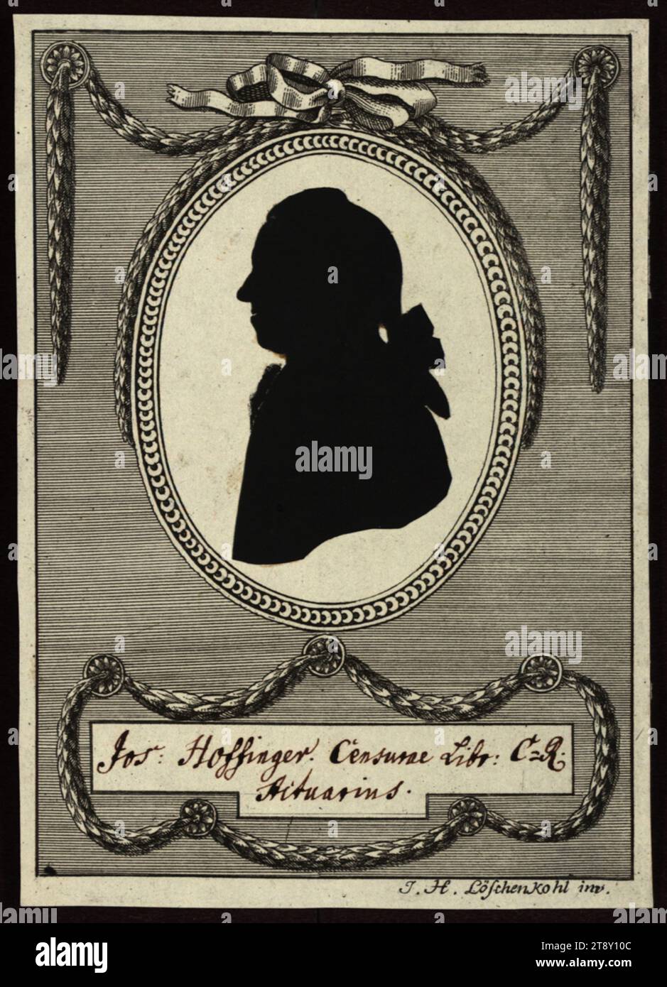 Josef Hoffinger (1732-1794), censore di libri, Johann Hieronymus Löschenkohl (1753-1807), casa editrice, Date Around 1780, paper, silhouette, taglio, inchiostro, incisione su lastre di rame, dimensione foglio 16, 2x11, 7 cm, altezza: silhouette 7, 1 cm, media e comunicazione, ritratto, amico, la Vienna Collection Foto Stock