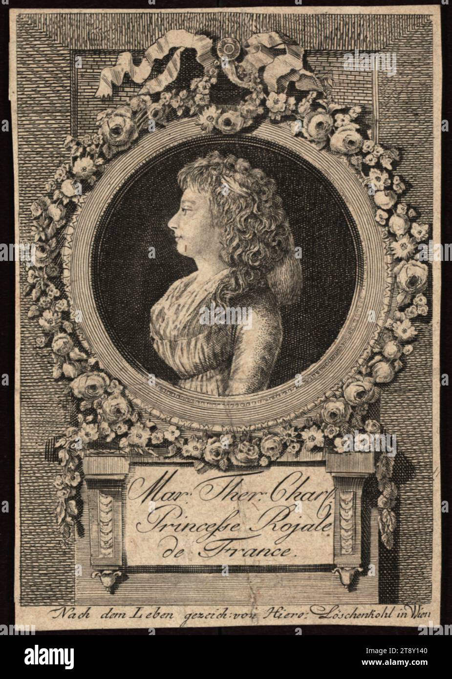 Marie Thérèse Charlotte (1778-1851), Principessa di Francia, Johann Hieronymus Löschenkohl (1753-1807), casa editrice, 1796, carta, incisione su copperplate, dimensioni foglio 14, 1 x 9, 7 cm, aristocrazia, Belle Arti, ritratto, donna, la Vienna Collection Foto Stock