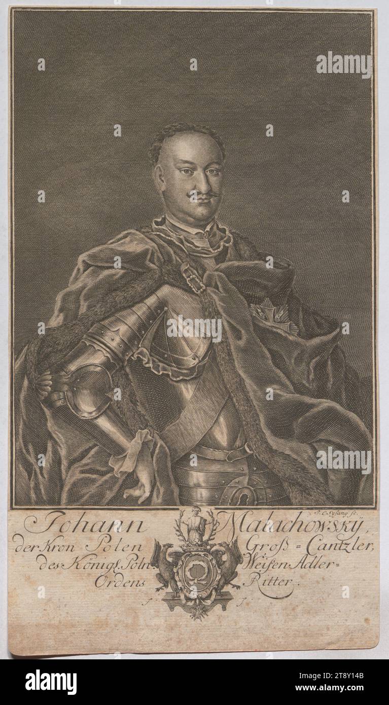 Johann Malachowsky, Gran Cantzler della Corona di Polonia, dell'ordine reale polacco dell'Aquila Bianca. Weißer Adler-Orden Ritter.', Johann Christoph Sysang (1703-1757), incisore di rame, datazione intorno al 1740, carta, incisione su lastre di rame, altezza 32, 1 cm, larghezza 18, 4 cm, iscrizione, "J. C. Sysang sc.", Belle Arti, politica, tenuta Constantin von Wurzbach, ritratto, sovrano, uomo, politico, la Vienna Collection Foto Stock