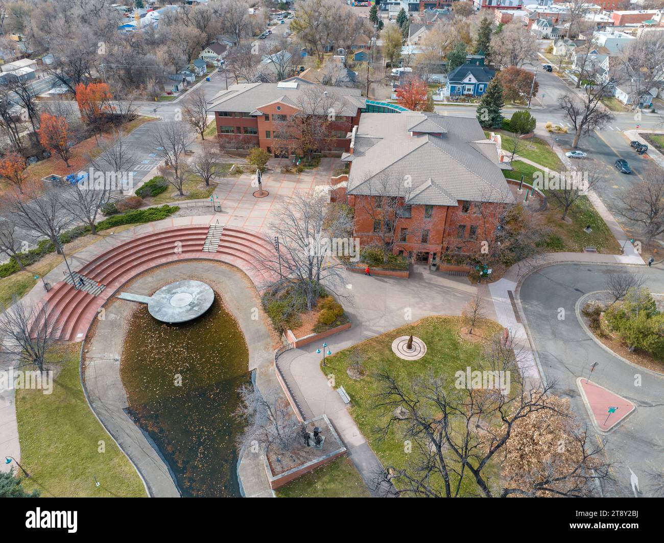 gli edifici municipali di foote lagoon loveland cadono in volo Foto Stock