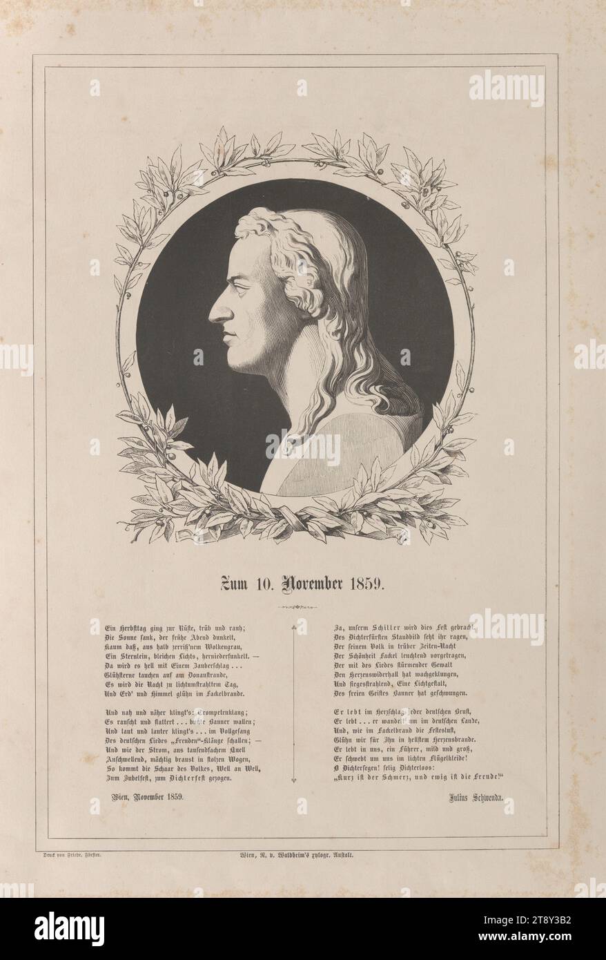 Zum 10. Novembre 1859.', Friedrich & Moritz Förster, realizzazione, Rudolf Schürer von Waldheim (1832-1890), realizzazione, 1859, carta, incisione legno, altezza 47, 1 cm, larghezza 33 cm, Belle Arti, tenuta Constantin von Wurzbach, ritratto, uomo, la collezione Vienna Foto Stock