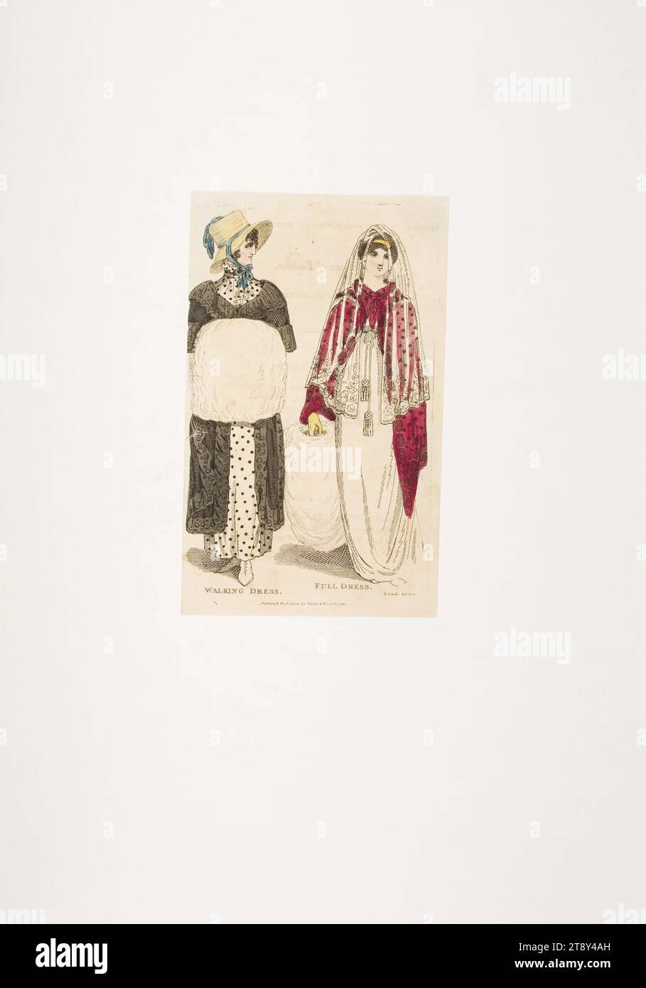 Foto di moda: Due figure, uscita e abito di gala, sconosciuto, 1805, carta, colorato, incisione su piastra di rame, altezza 15, 4 cm, larghezza 9, 4 cm, moda, borghesia, festival e celebrazioni pubbliche, danza, vita notturna, piatti di moda, attrezzature da testa, abiti per occasioni ufficiali, donna, abito, abito, la Vienna Collection Foto Stock