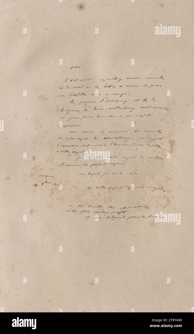 Lettera di Charles-Maurice de Talleyrand-Périgord, 1806, ignoto, 1806, Paper, stampa, altezza 48,5 cm, larghezza 31,6 cm, Media e comunicazione, tenuta di Constantin von Wurzbach, scrittura a mano, testo scritto., The Vienna Collection Foto Stock