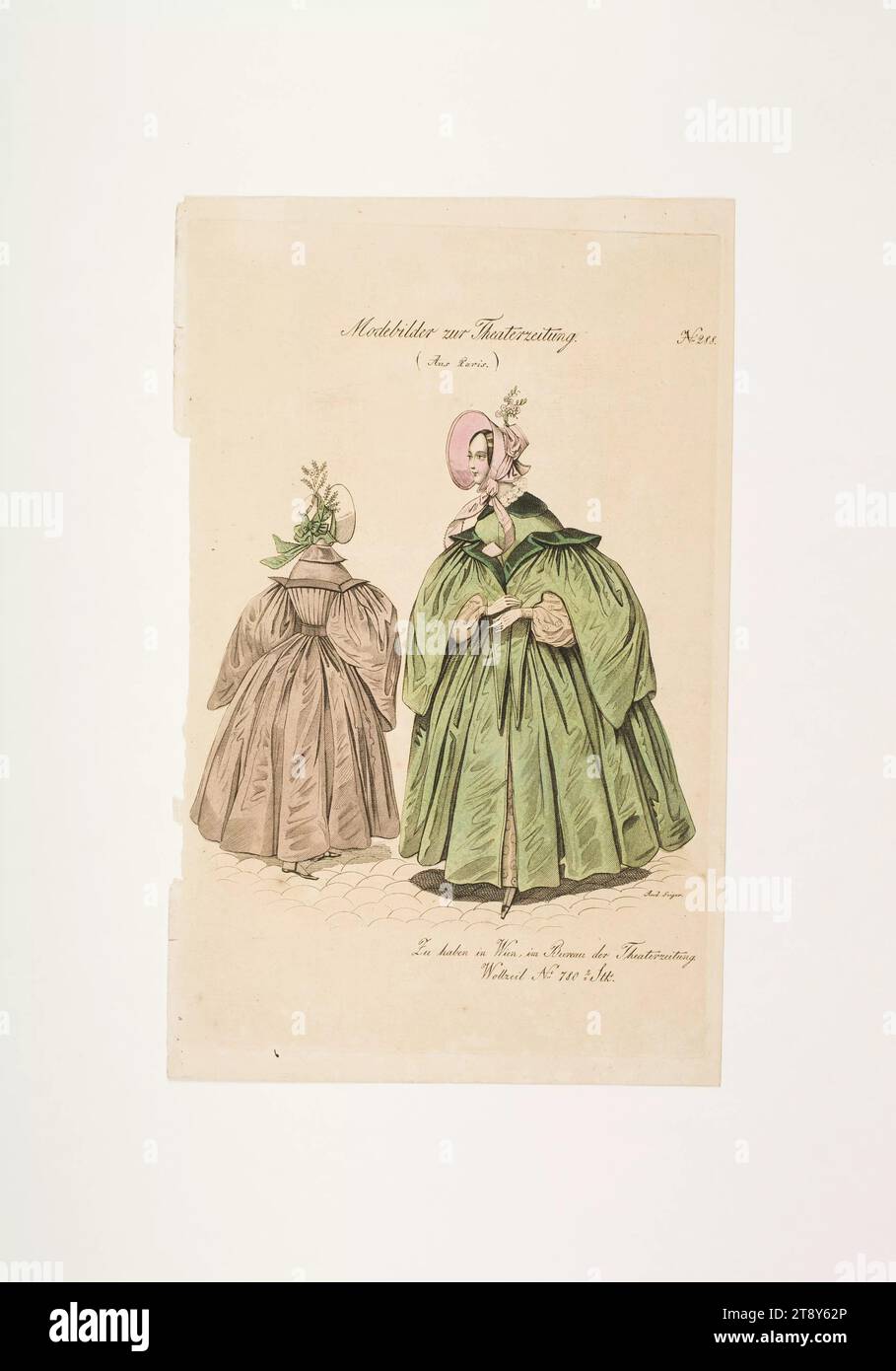 Foto della moda: Due figure, cappotti da donna, sconosciuto, 1835, carta, colorato, incisione su lastre di rame, altezza 23, 4 cm, larghezza 14, 7 cm, dimensioni piastra 21, 8 x 13, 9 cm, moda, borghesia, Inverno, piatti di moda, copricapo, cappotto, donna, vestito, abito, la Vienna Collection Foto Stock