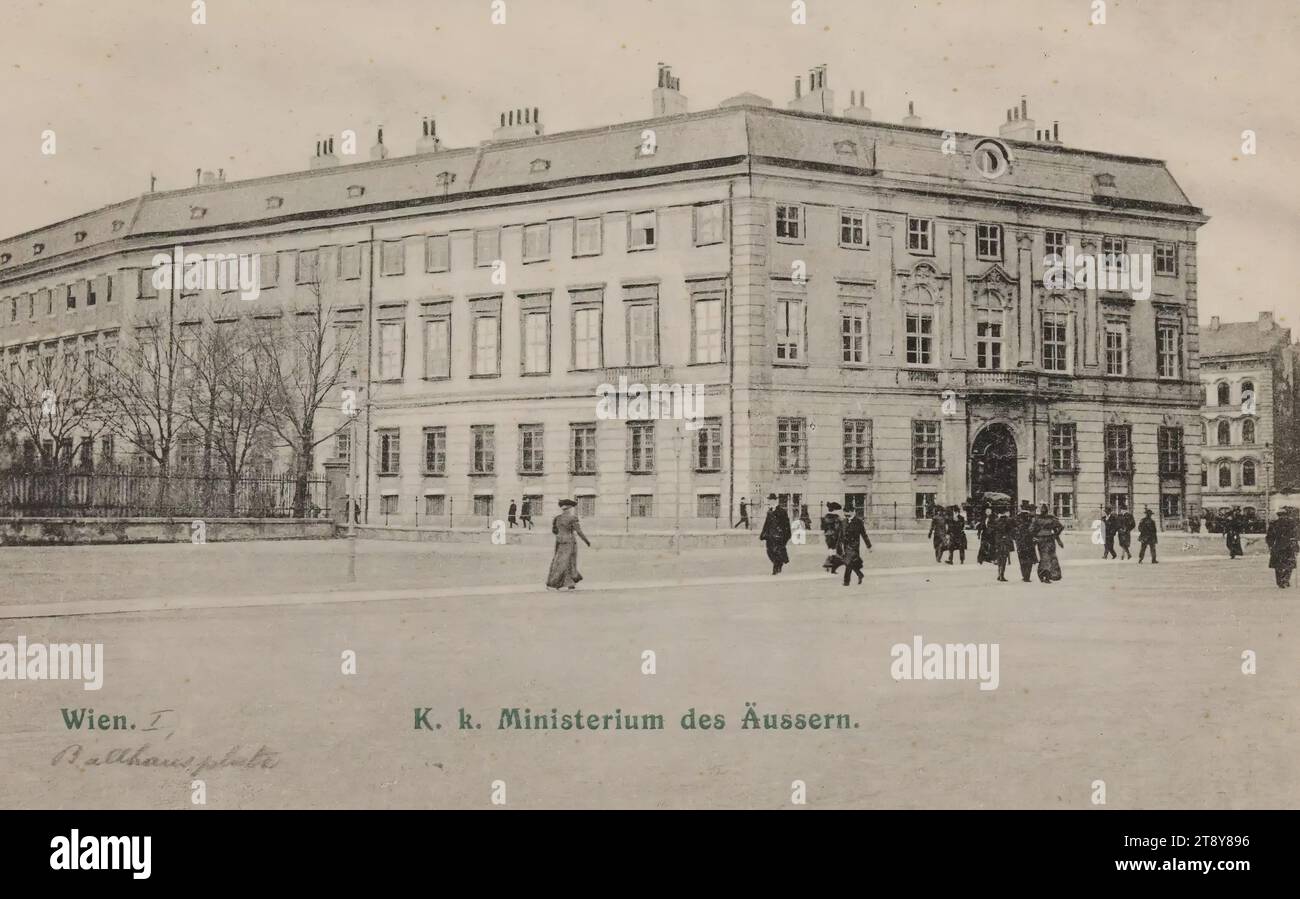 Vienna. k. k. Ministerium des Äußern, Brüder Kohn KG (B. K. W. I.), produttore, 1905-1917, cartone, collotipo, politica, relazioni internazionali, 1.Bezirk: Innere Stadt, Platz, Platz, Zirkus, ecc., con persone, Ballhausplatz, la collezione Vienna Foto Stock