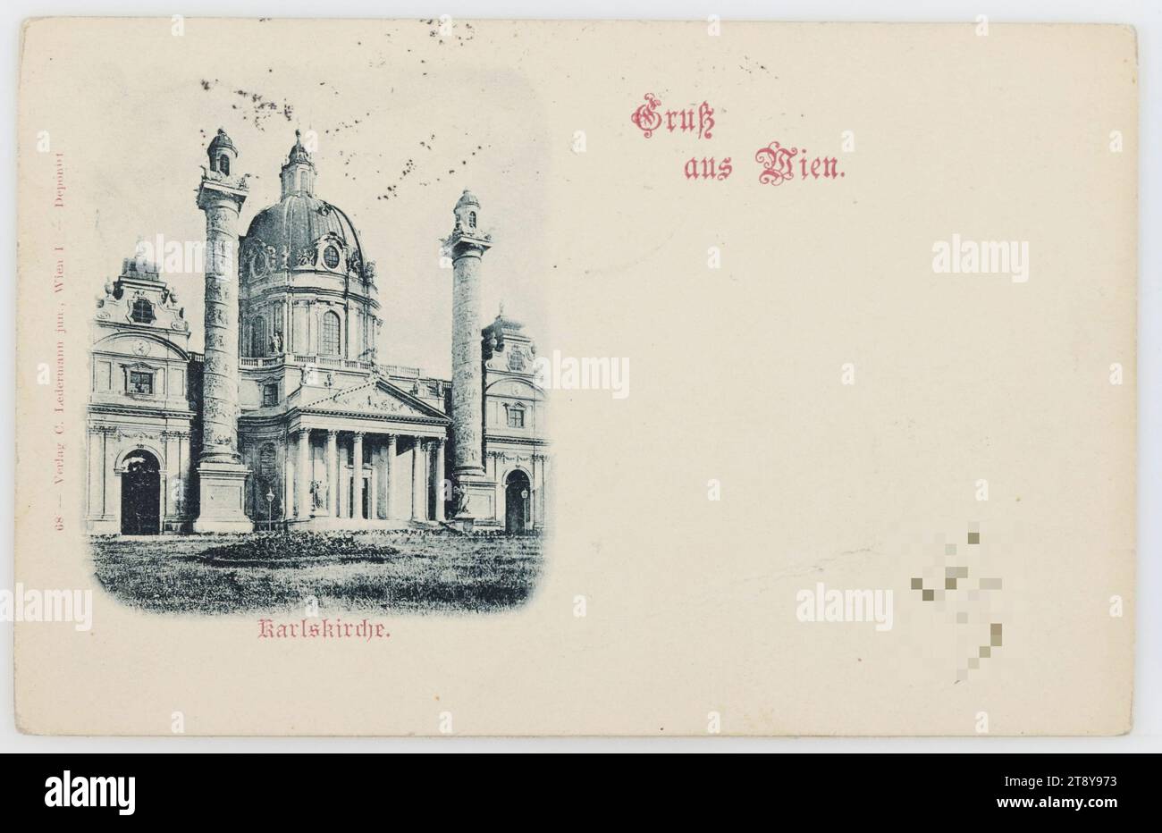 4, Karlsplatz 10 - Karlskirche, cartolina fotografica, Carl (Karl) Ledermann jun., produttore, 1898, cartone, collotipo, Karlsplatz, luoghi di interesse, barocco, 4° distretto: Wieden, chiesa (esterna), Karlskirche, Karlsplatz, la Vienna Collection Foto Stock