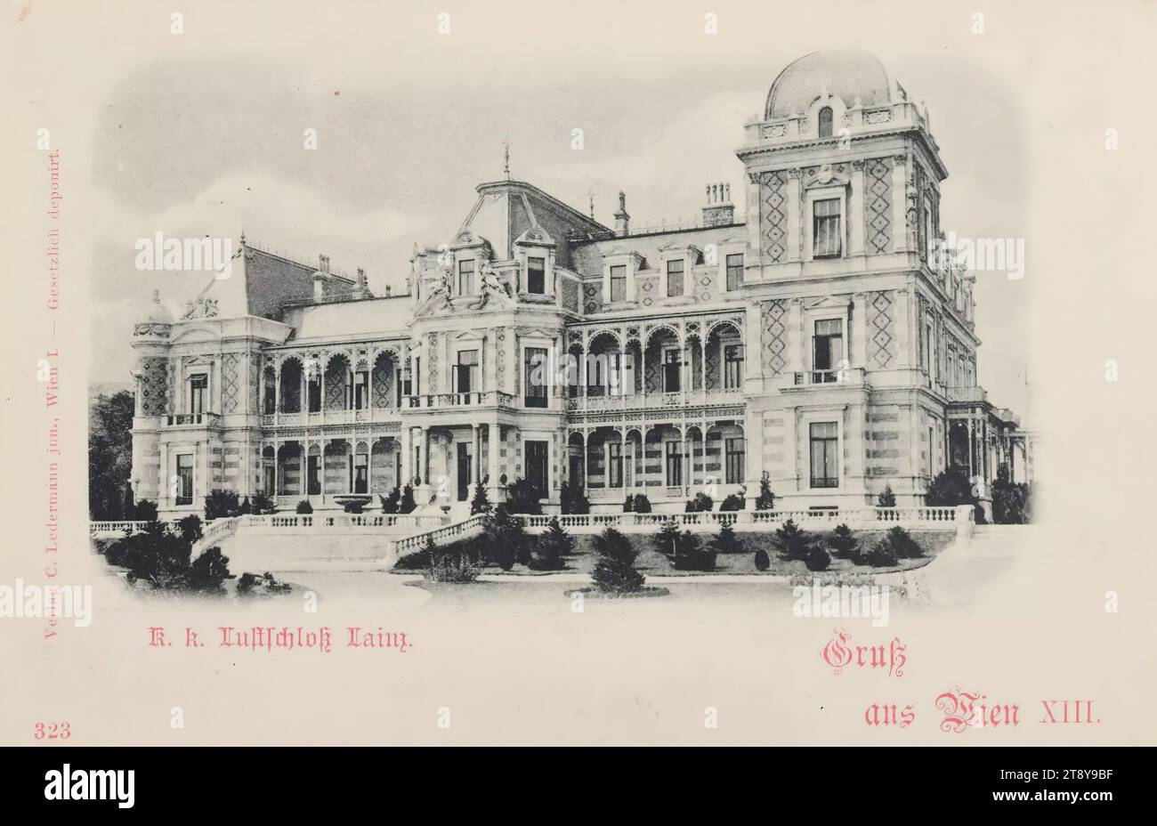 13°, Lainzer Tiergarten - Hermesvilla, cartolina fotografica, Carl (Karl) Ledermann jun., maker, datato intorno al 1898, cartone, collotipo, Vienna Woods, Asburgo, parco, attrazioni, tredicesimo distretto: Hietzing, giardini pubblici, parco, villa, Hermesvilla, la collezione Vienna Foto Stock