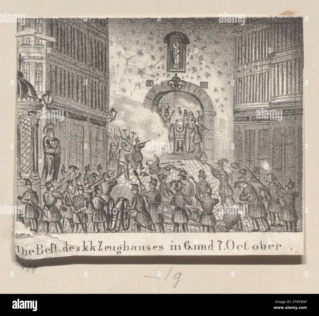 Il meglio. dell'armeria k k in 6. e 7. Ottobre." (Dettaglio di un foglio illustrativo sulla rivoluzione 1848), sconosciuto, 1848, carta, litografia a gesso, altezza 7, 4 cm, larghezza 8, 9 cm, Belle Arti, rivoluzioni del 1848, 1849, i distretto: Innere Stadt, battaglia, lotta in generale, Madonna: cioè Maria con il Cristo bambino, la collezione di Vienna Foto Stock