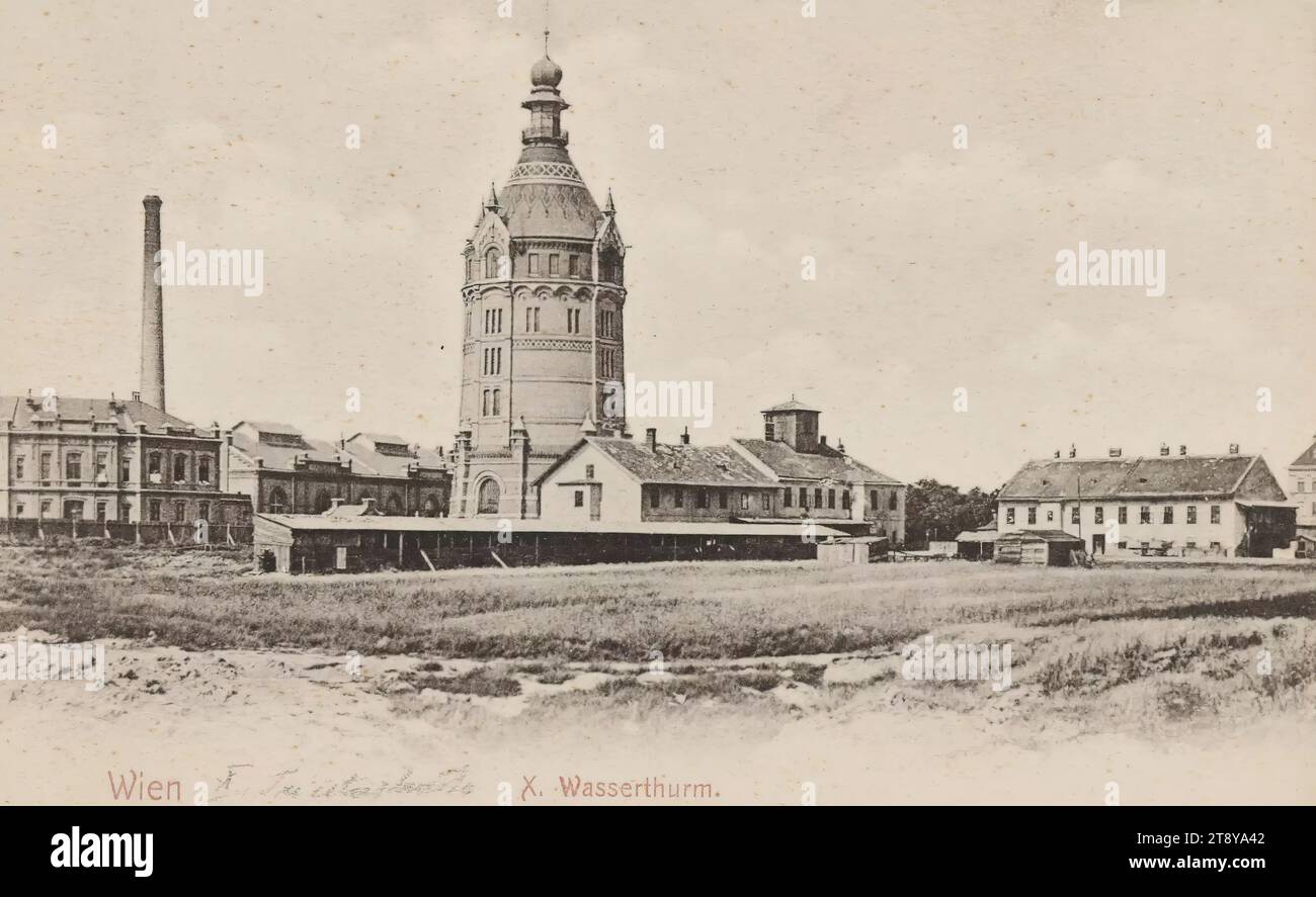 10°, Windtenstraße - con torre dell'acqua, cartolina, Sperlings Postkartenverlag (M. S.), produttore, Data intorno al 1904, cartone, collotipo, altezza x larghezza 9 x 14 cm, fornitura, 10° distretto: Favoriten, torre dell'acqua, Wasserturm (10), Windtenstraße., la Vienna Collection Foto Stock