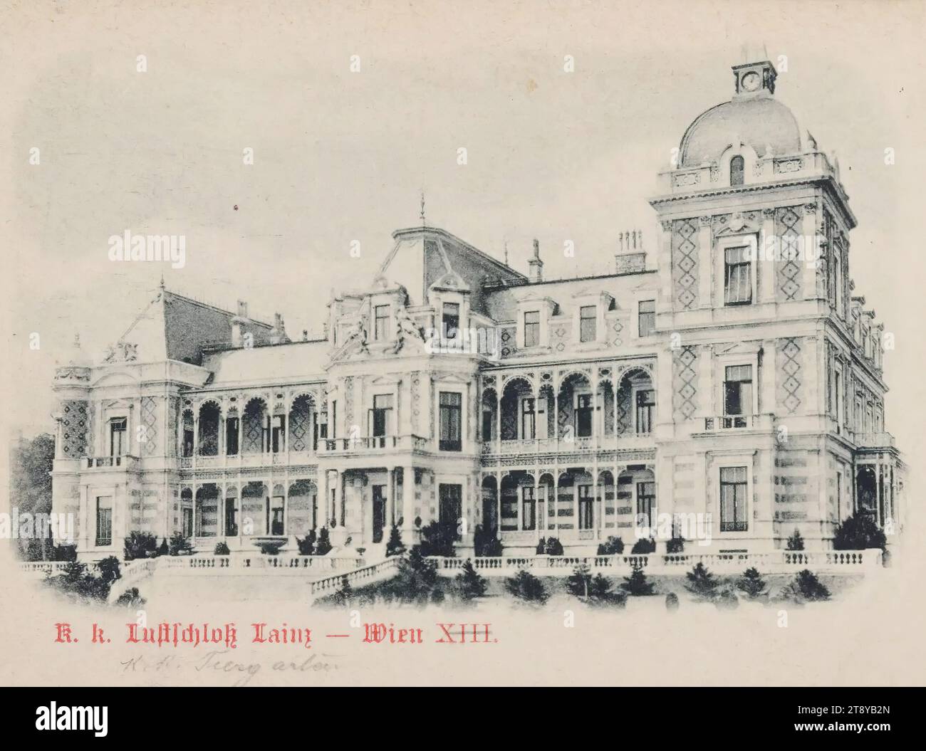 13°, Lainzer Tiergarten - Hermesvilla (K. k. Lustschloß Lainz), cartolina fotografica, Carl (Karl) Ledermann Jr, creatore, datato intorno al 1898, cartone, collotipo, altezza x larghezza 9 x 14 cm, boschi viennesi, Asburgo, parco, attrazioni turistiche, tredicesimo distretto: Hietzing, giardini pubblici, parco, villa, Hermesvilla., la Vienna Collection Foto Stock