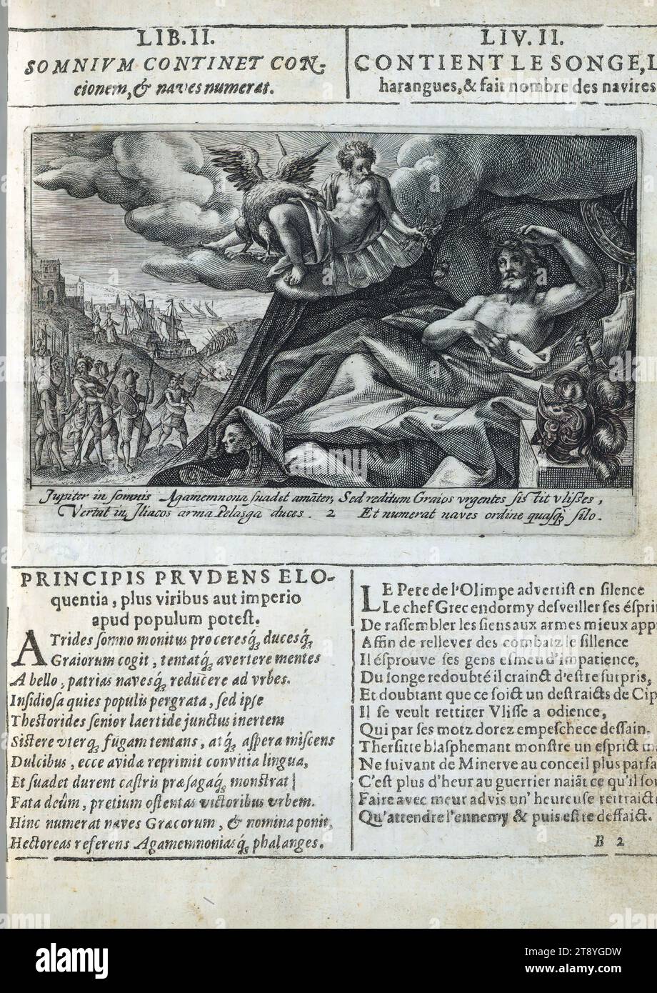 Liber amicorum di Joannes Carolus Erlenwein, Giove consiglia Agamennone mentre dorme, p. 81, questo libro di amicizia è stato legato nel 1615 per Joannes Carolus Erlenwein (Hans Carl Erlenwein), uno studente del seminario di Fulda. Il valore di questo libro non risiede solo nell'araldica di cinquantacinque famiglie aristocratiche tedesche all'epoca, ma anche nel libro stampato contenuto al suo interno: la prima (e unica) edizione completa dello Speculum Heroicum di Isaac Hillaire, incluse incisioni a mezza pagina dell'artista di Utrecht Crispin de Passe il Vecchio Foto Stock