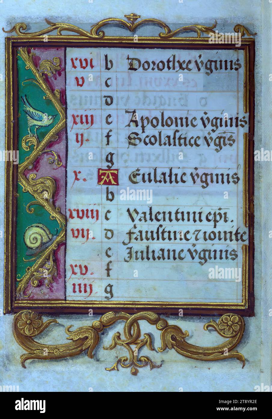 Libro di preghiera (frammento), Calendario, questo Libro di preghiera è stato creato ca. 1520-30, probabilmente a Bruxelles, nello stile del Maestro di Carlo V. consiste interamente di singoli fogli che sono stati aggiunti o spostati nel libro, rendendo la collazione non fattibile. Molte miniature intricate e di alta qualità sono state riprodotte attraverso la cromolitografia di Léon gruel nel suo Petites Heures, pubblicato a Parigi nel 1875. Il calendario è particolarmente affascinante e presenta illustrazioni stagionalmente rilevanti, come ad esempio i bambini che si scontrano con la palla di neve a dicembre Foto Stock