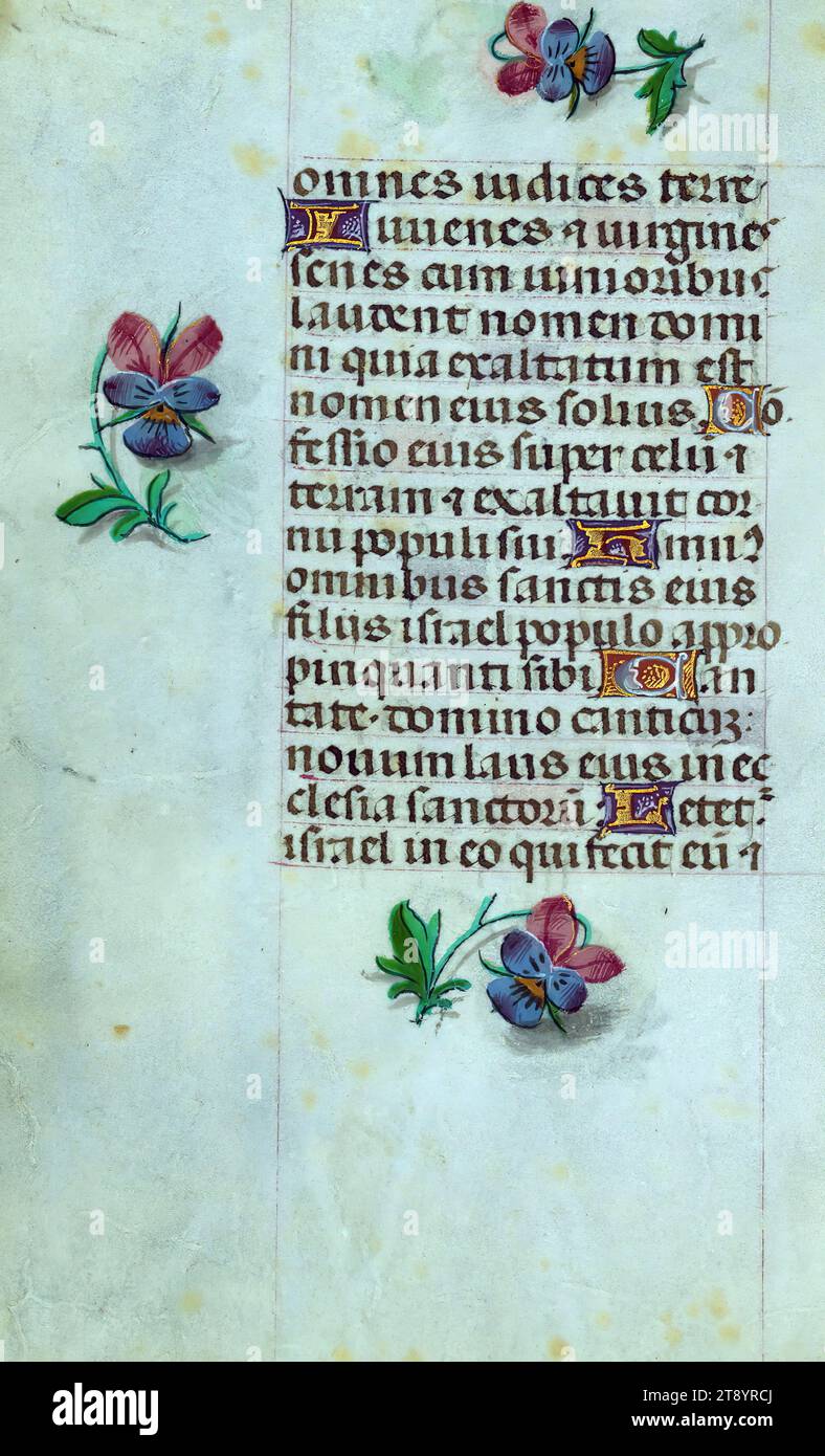 Libro delle ore, Marginalia, questo manoscritto è stato creato ca. 1500 a Bruges o Gand, e fu influenzato dal Maestro dei libri di preghiera, dal Maestro del Libro di preghiera di Dresda e dal Maestro delle Scene di David nel breviario di Grimani. Probabilmente è stato fatto per una patrona femminile con affinità francescana, come suggerito dal contenuto del calendario. Il libro è pesantemente illuminato con diciannove miniature, marginalia su pagine senza miniature, e ventiquattro illuminazioni del calendario, quest'ultimo include segni zodiacali abbinati a illustrazioni del lavoro del mese Foto Stock