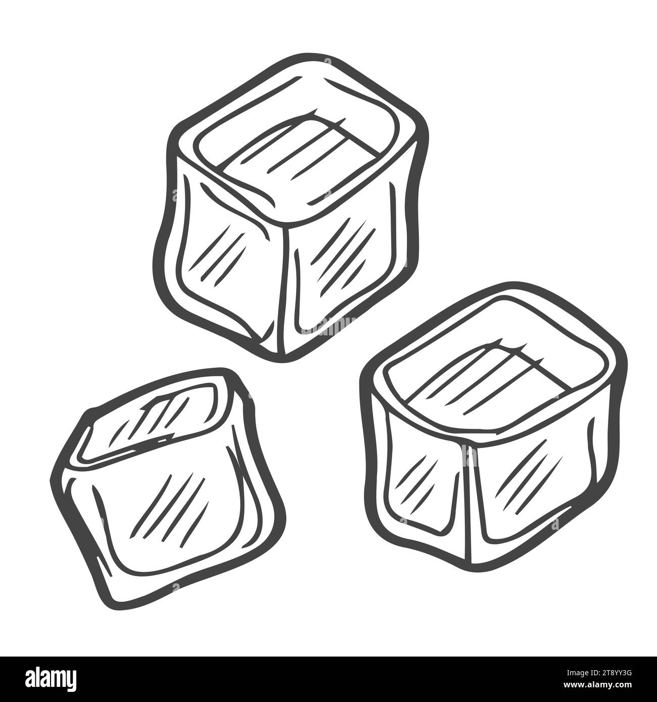 Illustrazione del vettore isolato del cubo di ghiaccio disegnato a mano su sfondo bianco. Delineare i cubetti di ghiaccio Illustrazione Vettoriale