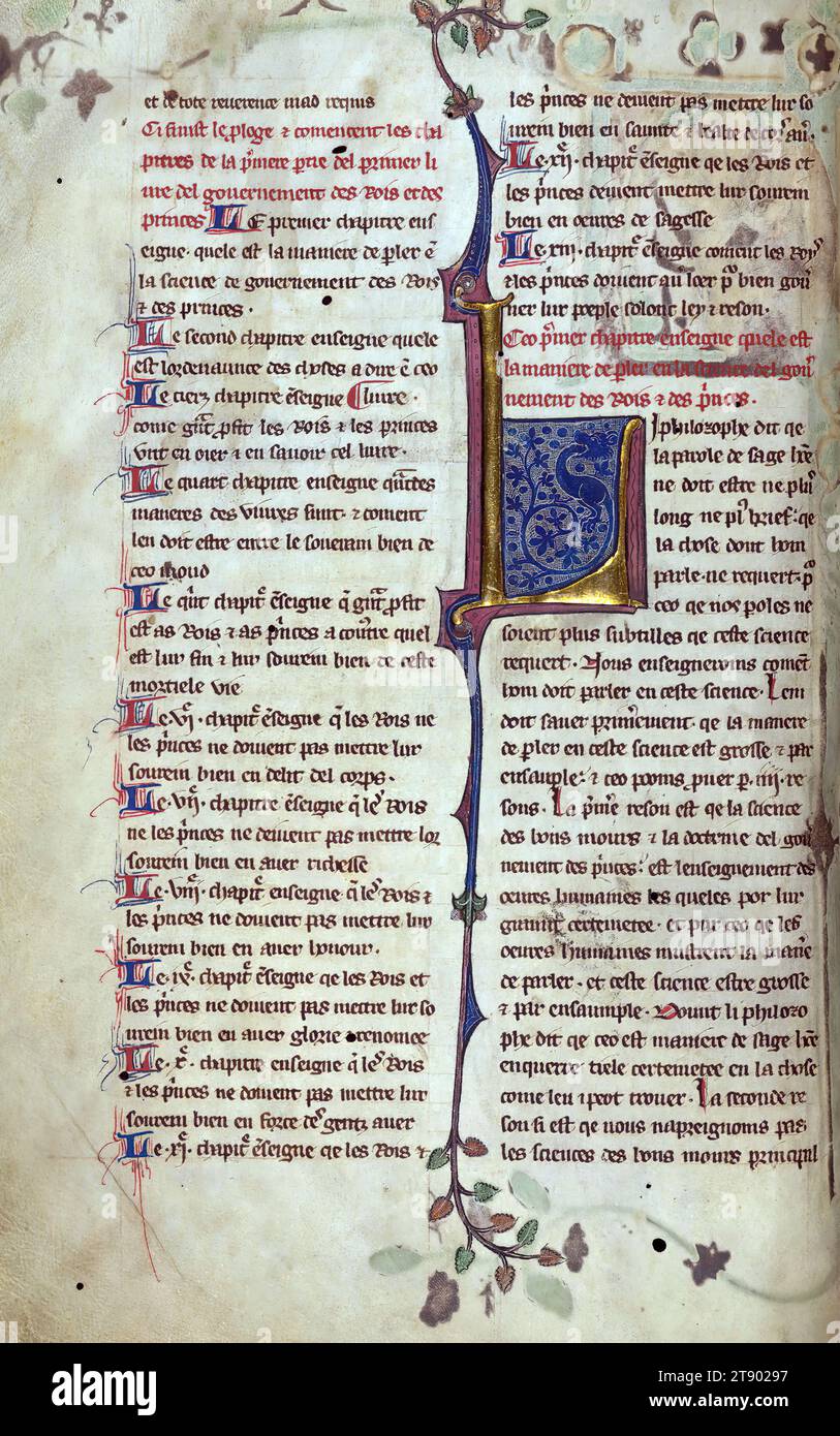 Les livres du gouvernement des roys et des Princes, iniziale "L" con