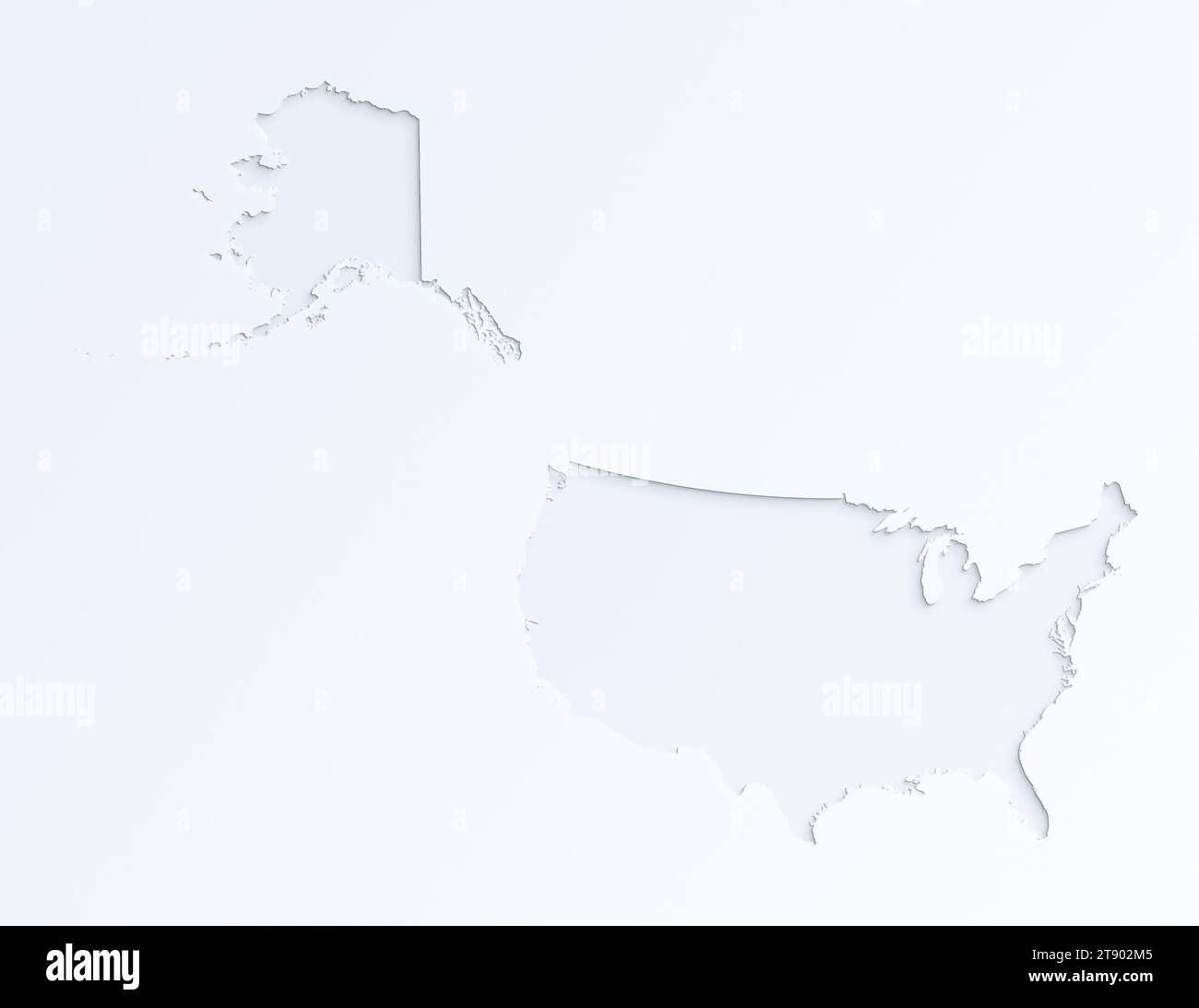 Mappa grigio chiaro degli Stati Uniti d'America (USA, America) su sfondo quasi bianco. Effetto ritaglio di carta moderno ed elegante. Foto Stock