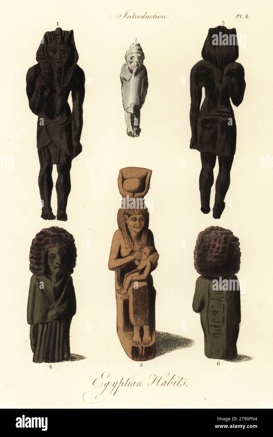 Antiche abitudini egiziane. Madre e bambino figura 5 in possesso di Benjamin West, pittore reale, gli altri del British Museum. Incisione colorata a mano di Joseph Strutt dalla sua visione completa dell'abito e delle abitudini del popolo d'Inghilterra, Henry Bohn, Londra, 1842. Foto Stock