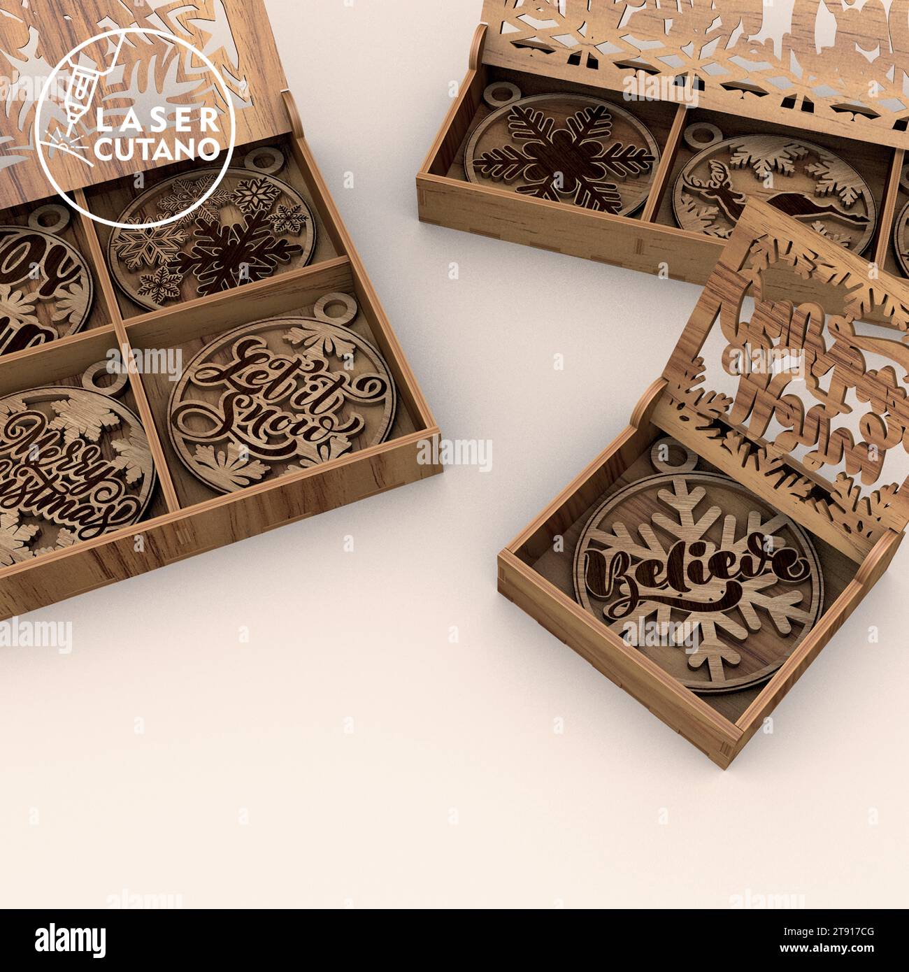 ORNAMENTI NATALIZI le lime di layout multistrato digitali sono appositamente predisposte per il taglio laser, la fresatrice CNC e altre macchine da taglio. Illustrazione Vettoriale