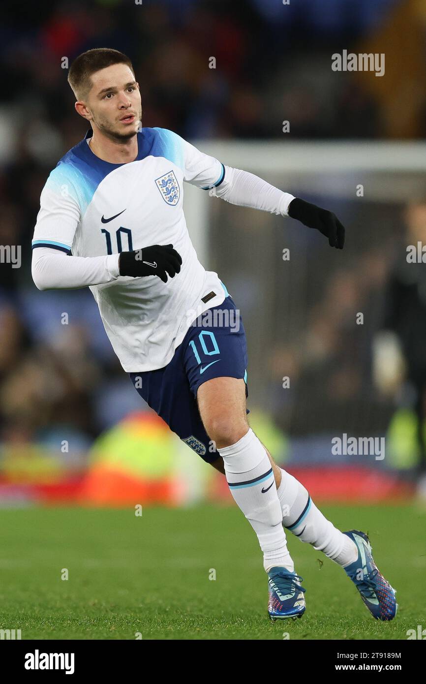 Liverpool, Regno Unito. 21 novembre 2023. James McAtee dell'Inghilterra U21 durante la partita di qualificazione al campionato europeo Under-21 a Goodison Park, Liverpool. Il credito fotografico dovrebbe leggere: Gary Oakley/Sportimage Credit: Sportimage Ltd/Alamy Live News Foto Stock