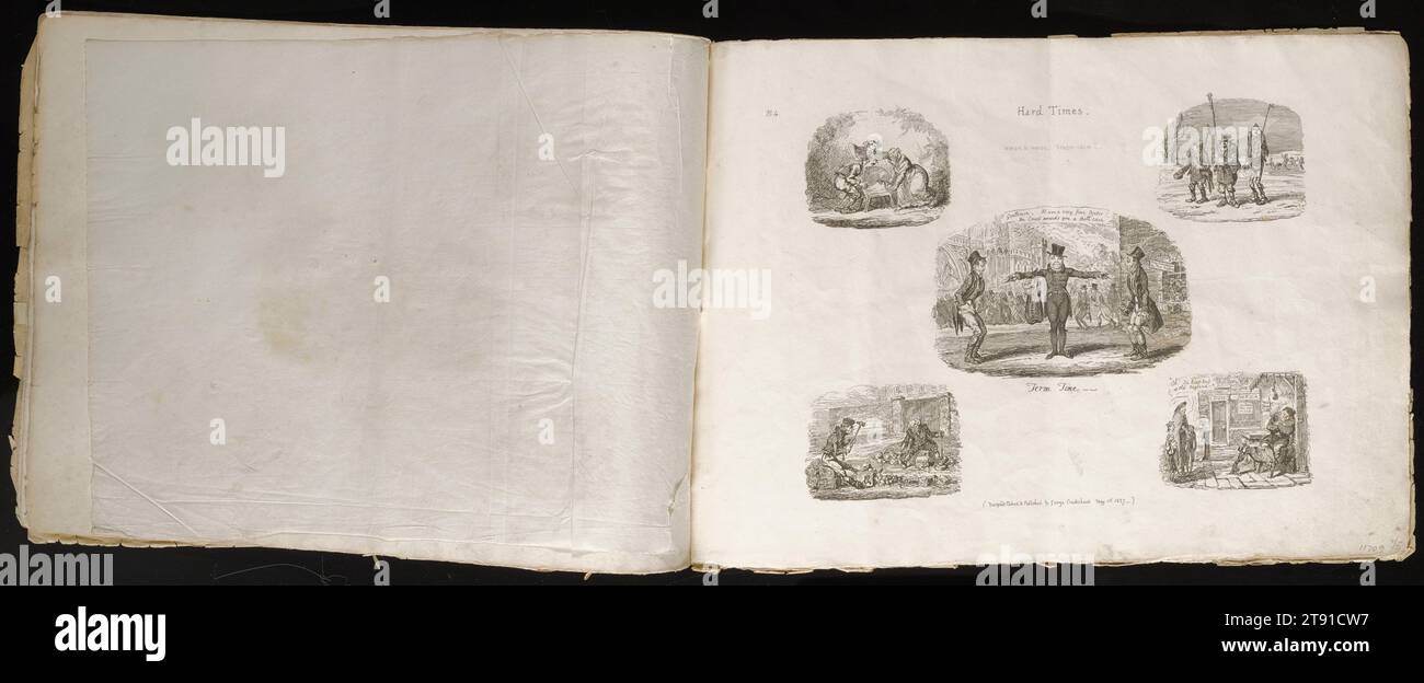 Hard Times, 1827, George Cruikshank; editore: George Cruikshank, British, 1792 - 1878, 11 x 1/4 pollici (27,94 x 38,74 cm) (foglio), Etching, Inghilterra, XIX secolo Foto Stock