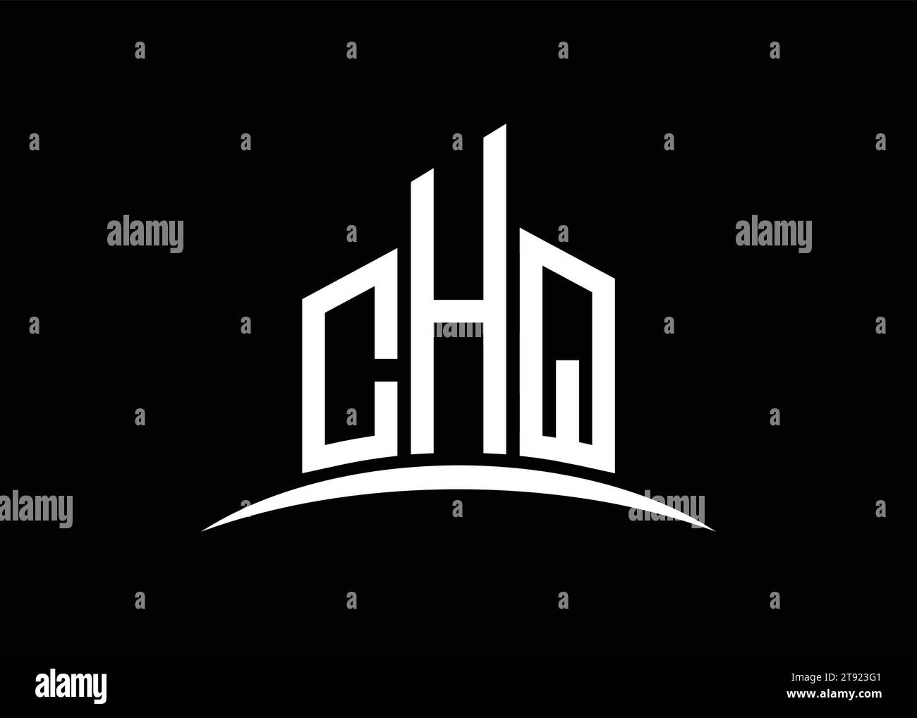 Modello di design del logo con monogramma vettoriale di costruzione Letter CHQ. Logo CHQ a forma di edificio. Illustrazione Vettoriale