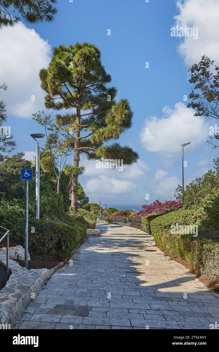 La Promenade dell'argine è circondata da alberi e vegetazione. Foto Stock