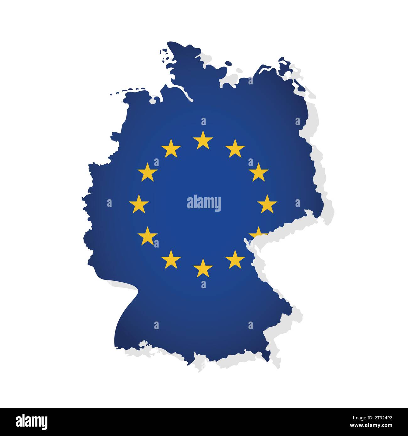Illustrazione vettoriale con mappa isolata di membro dell'Unione europea - Germania. Arte olandese decorata dalla bandiera dell'UE con stelle dorate su sfondo blu scuro Illustrazione Vettoriale