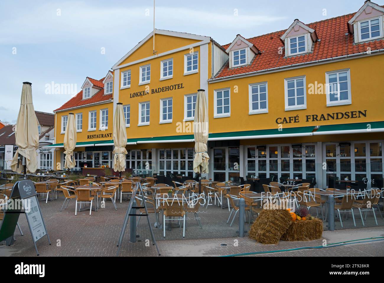 Bathing hotel, Lokken, Lokken, Blokhus, Jammer Bay, Jammerbugt, Jutland settentrionale, Jutland, costa del Mare del Nord, Danimarca Foto Stock