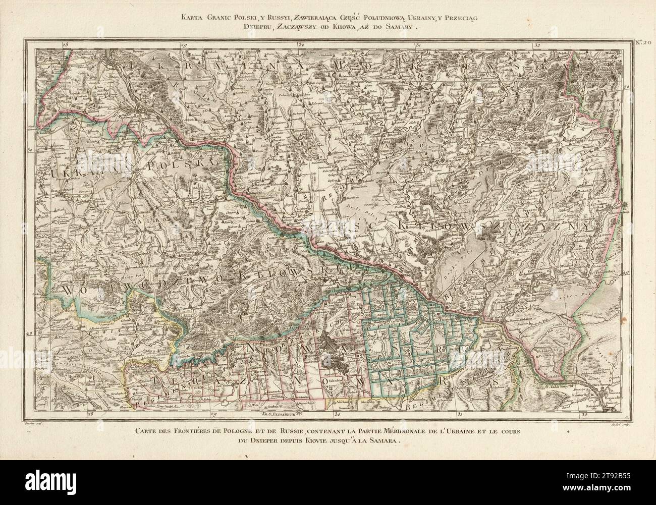 Mappa di Polonia, Ucraina e Dnipro di Zanonni, mappa della Polonia, mappa dell'Ucraina, mappa della regione di Dnipro, mappa della Polonia, vecchia mappa della Polonia, Ucraina Mappa, retro Europa Mappa Foto Stock