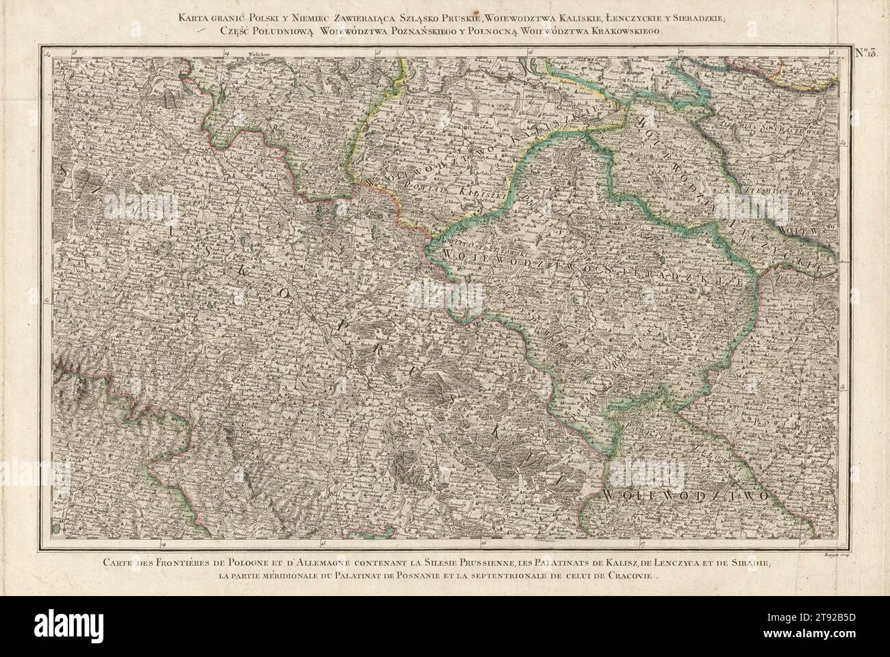 Mappa dei voivodati della Polonia Slesia, Prussiana e Sieradz di Zanonni, mappa della Polonia, mappa del voivodato della Slesia, mappa del voivodato della Prussia, mappa di Sieradz Foto Stock