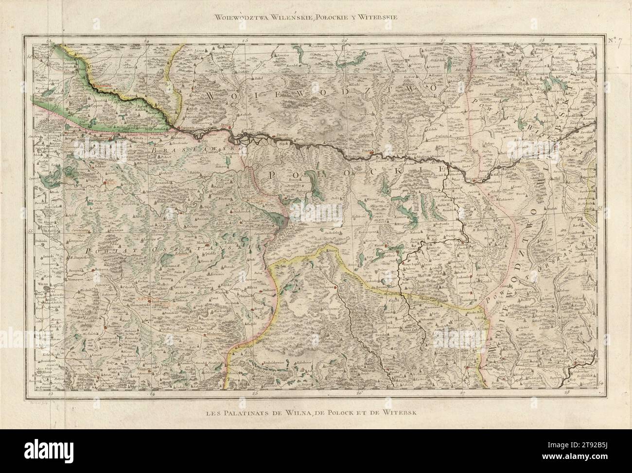 Mappa di Zanonni dei voivodati polacchi di Vilnius, Polotsk e Vitebsk, mappa della Polonia, mappa del voivodato di Vilnius, mappa del voivodato di Polotsk Foto Stock
